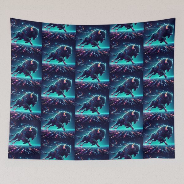 Item preview, Neon Bison – Futuristic Cosmic Power Illustration designed and sold by Dogandesighn.