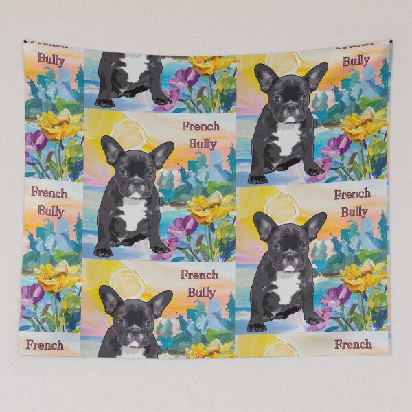 Item preview, French Bully Puppy on floral Background designed and sold by simplysign.