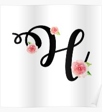 Monogram H with pretty pink roses Poster