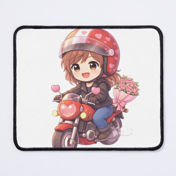 Item preview, Cute Valentine Biker Girl with Flowers – Chibi Romantic Illustration designed and sold by MysticPurpleHue.