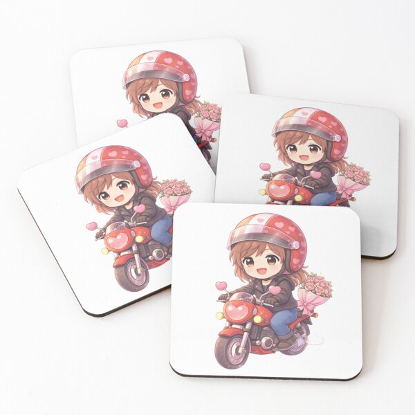 Item preview, Cute Valentine Biker Girl with Flowers – Chibi Romantic Illustration designed and sold by MysticPurpleHue.
