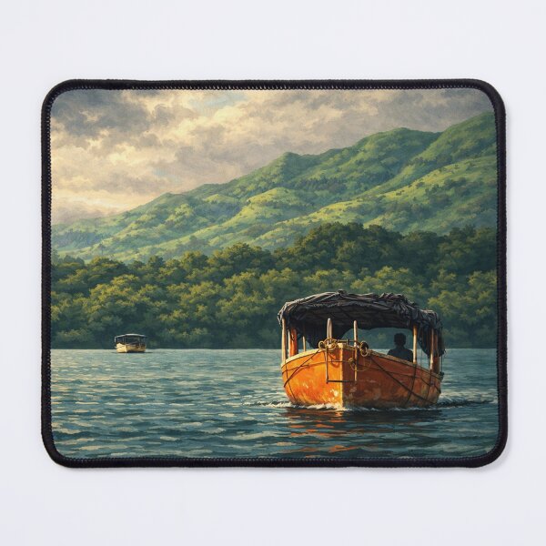 Item preview, Cinematic Boat on Koyna Backwaters – Digital Painting Landscape Near Valley of Flowers, Satara designed and sold by freezed-frames.
