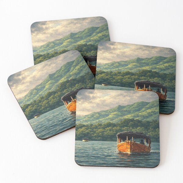 Item preview, Cinematic Boat on Koyna Backwaters – Digital Painting Landscape Near Valley of Flowers, Satara designed and sold by freezed-frames.