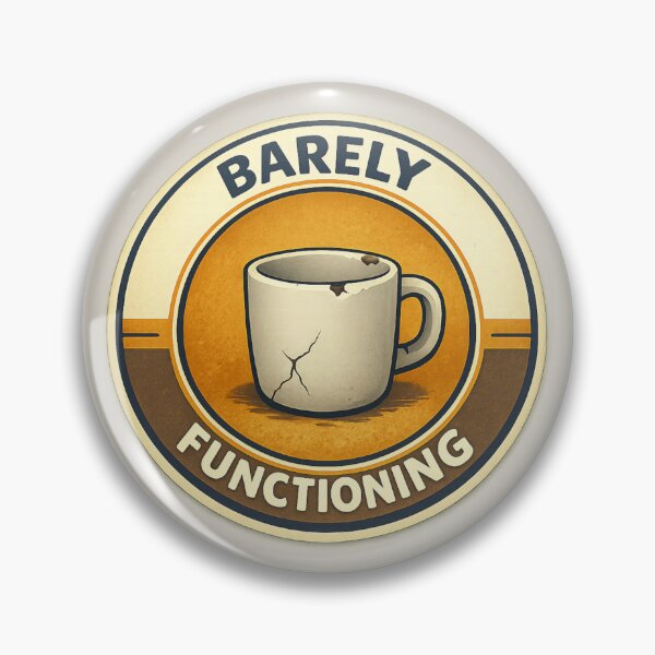 Item preview, Barely Functioning Cracked Mug Badge designed and sold by ChirpInc.