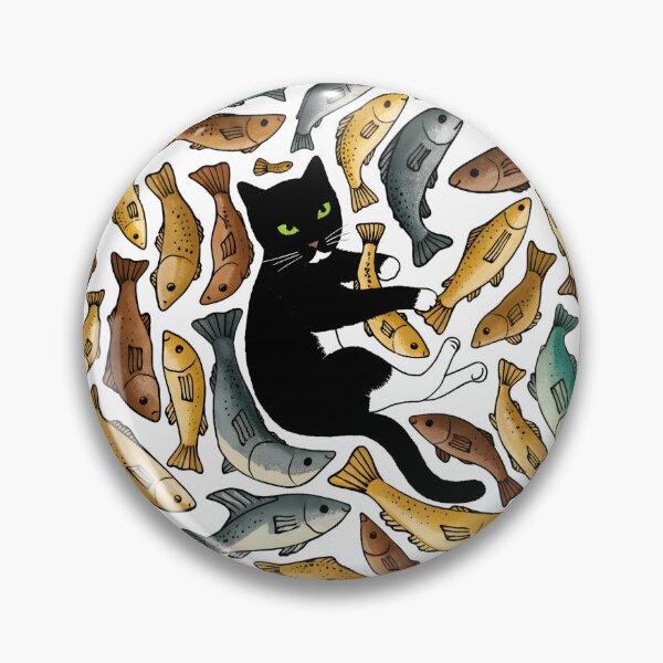 Item preview, Black Cat Swimming in a Sea of Fish – Whimsical Cat Illustration designed and sold by MiowandMolly.