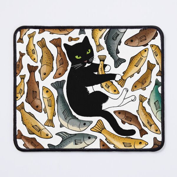 Item preview, Black Cat Swimming in a Sea of Fish – Whimsical Cat Illustration designed and sold by MiowandMolly.