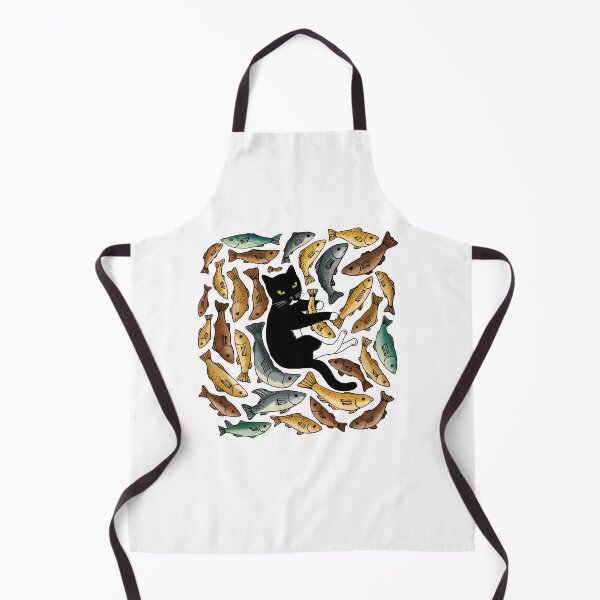 Item preview, Black Cat Swimming in a Sea of Fish – Whimsical Cat Illustration designed and sold by MiowandMolly.
