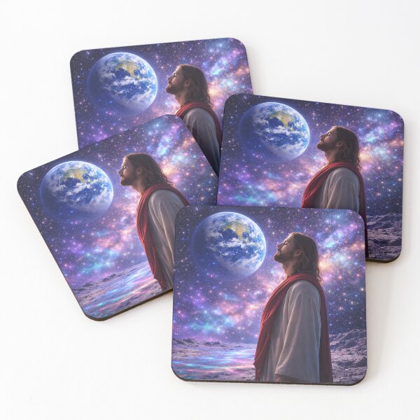 Item preview, Jesus on the Moon Gazing at Earth – Cosmic Spiritual Art designed and sold by ImaginingNebulae.