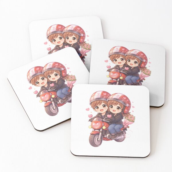 Item preview, Cute Valentine Biker Couple – Chibi Romantic Illustration with Flowers designed and sold by MysticPurpleHue.