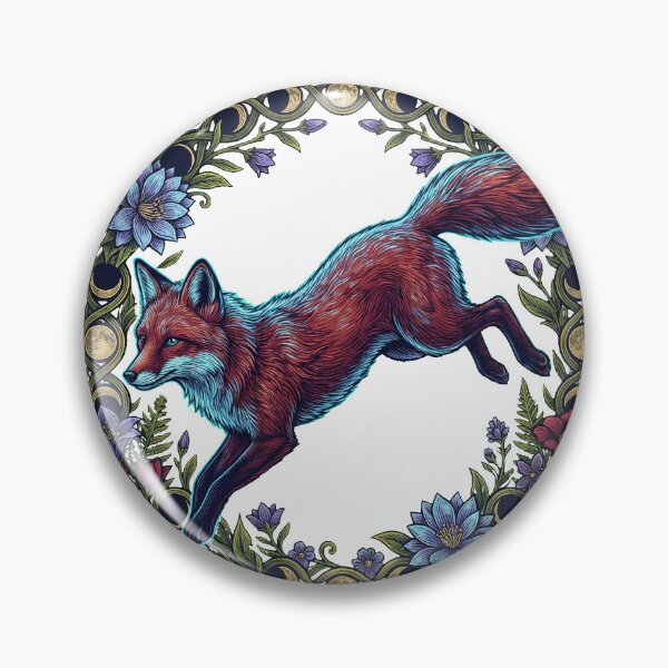 Item preview, Leaping fox in floral wreath with mystical moon symbols designed and sold by ArtVibesX.