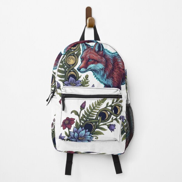 Item preview, Leaping fox in floral wreath with mystical moon symbols designed and sold by ArtVibesX.
