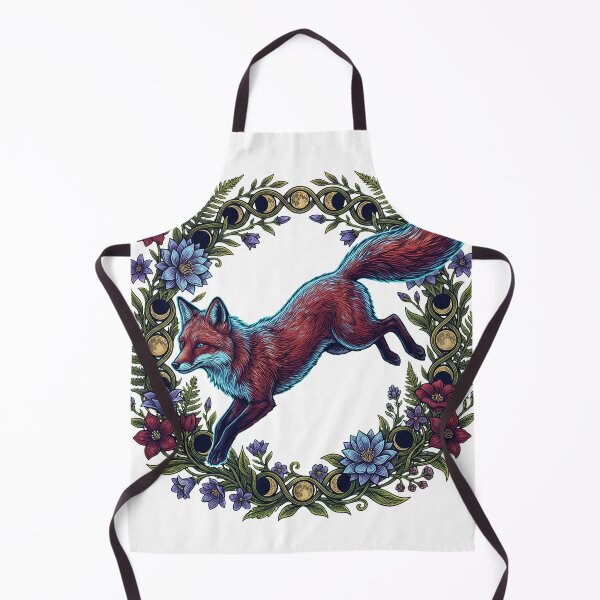 Item preview, Leaping fox in floral wreath with mystical moon symbols designed and sold by ArtVibesX.