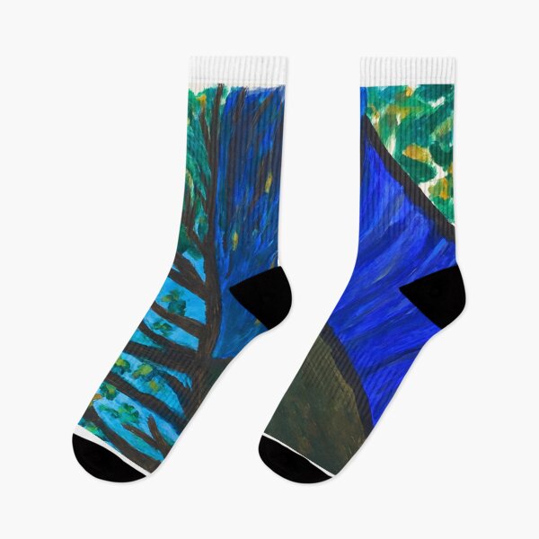 Item preview, Whimsical Tree by the Blue Wall – Expressive Nature Scene designed and sold by LuxuryApparels.