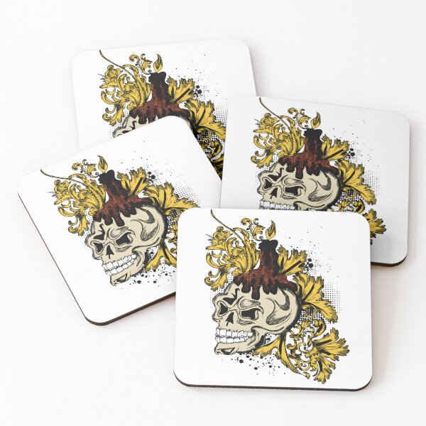Item preview, Gothic Skull with Melting Candle - Gold Baroque & Grunge Tattoo Art designed and sold by Latikshop.
