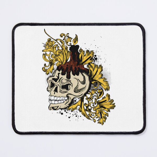 Item preview, Gothic Skull with Melting Candle - Gold Baroque & Grunge Tattoo Art designed and sold by Latikshop.