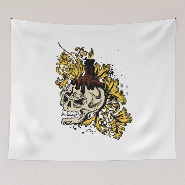Item preview, Gothic Skull with Melting Candle - Gold Baroque & Grunge Tattoo Art designed and sold by Latikshop.