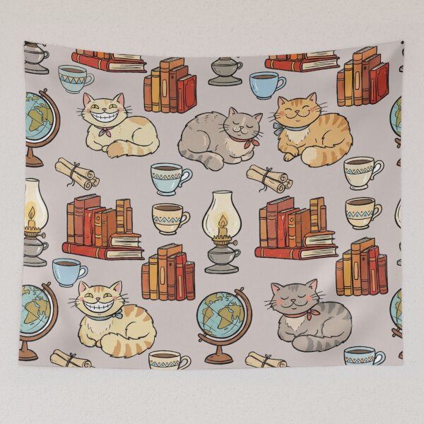 Item preview, Vintage Academic Cat Pattern - Antique Library & Globe Seamless Decor - Traveler Bookworm Aesthetic designed and sold by HappySproutArt.