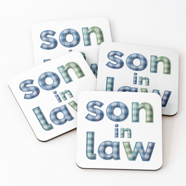 Item preview, SON IN LAW - IN BLUE & GREEN CHECK FAUX LETTERING designed and sold by AlexOBrienArt.