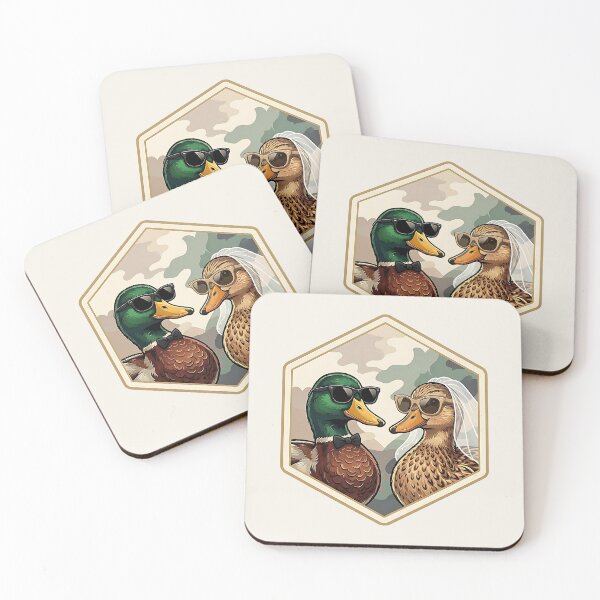 Item preview, Wedding Duck Couple Illustration – Bride & Groom Mallard Badge Art designed and sold by SkyTastic.