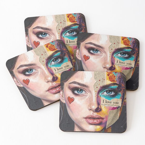 Item preview, Mixed Media Portrait Art | I Love You Pop Art Collage | Contemporary Wall Art with Blue Eyes and Text Elements designed and sold by NeoShard.