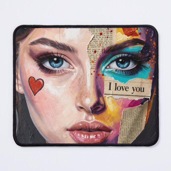 Item preview, Mixed Media Portrait Art | I Love You Pop Art Collage | Contemporary Wall Art with Blue Eyes and Text Elements designed and sold by NeoShard.