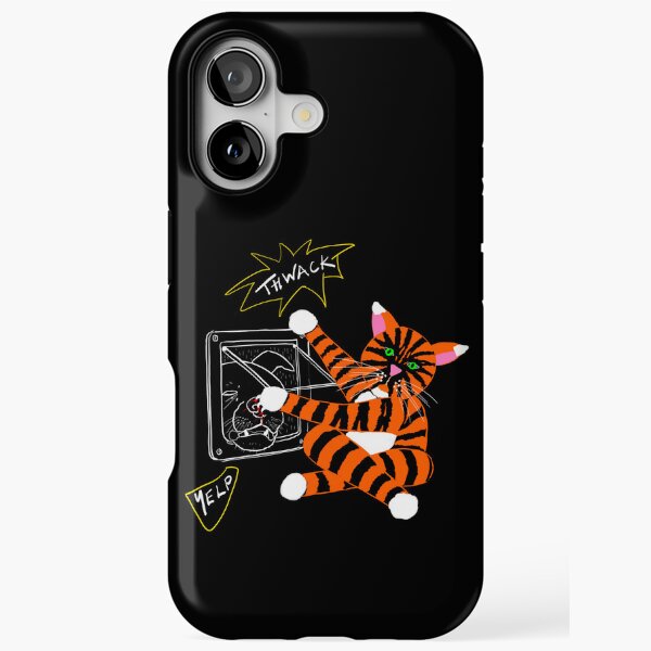 Cat Flap Security – Funny Cat vs Dog Cartoon Illustration iPhone Tough Case