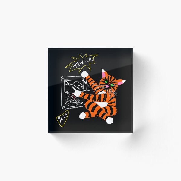 Cat Flap Security – Funny Cat vs Dog Cartoon Illustration Acrylic Block