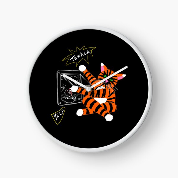 Cat Flap Security – Funny Cat vs Dog Cartoon Illustration Clock