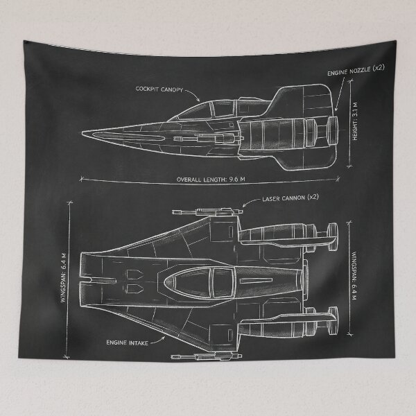 Item preview, A-Wing Interceptor Technical Schematic Blueprint Illustration designed and sold by SavinMercantile.