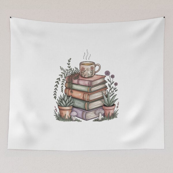 Item preview, Cottagecore Sketch with Books and Plants and Tea designed and sold by Peter Stawicki.