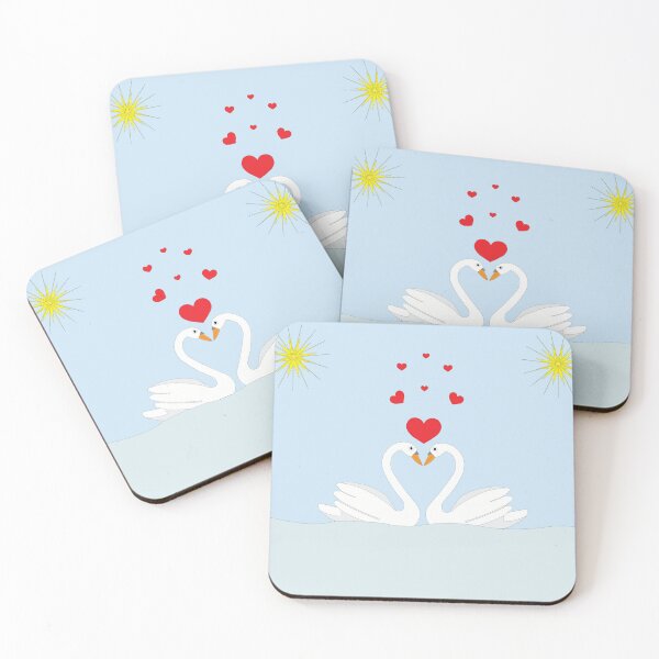 Item preview, Two white love swans in the water and red hearts designed and sold by Lennylindesigns.