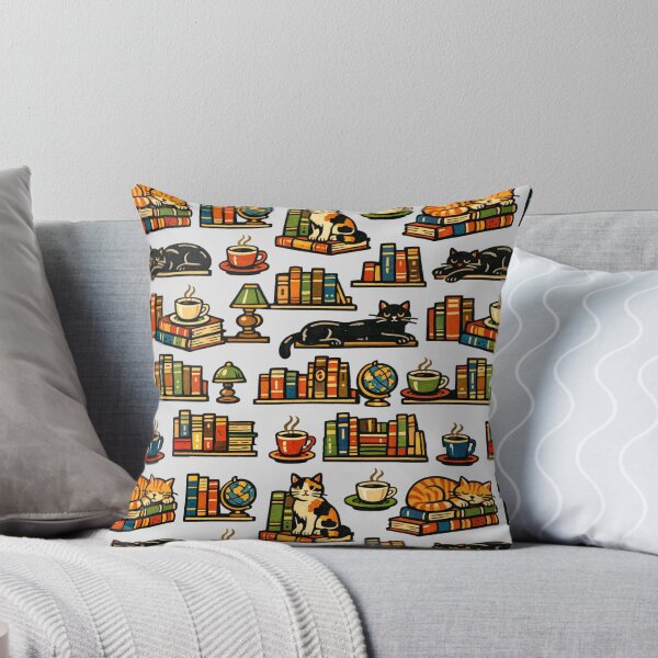 Item preview, Retro Academic Cat Pattern - Bold Vintage Library Books & Coffee Decor - Mid-Century Bookworm Aesthetic designed and sold by HappySproutArt.