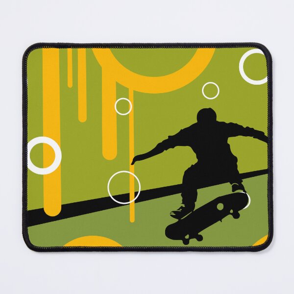 Item preview, Frutiger Metro skater silhouette on a green background with yellow circles designed and sold by Pics'Elle Creations.