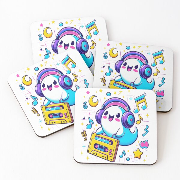 Item preview, Retro Spooky Tunes - Cute Ghost with 80s Walkman designed and sold by RetroRascalStudio.