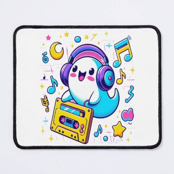 Item preview, Retro Spooky Tunes - Cute Ghost with 80s Walkman designed and sold by RetroRascalStudio.