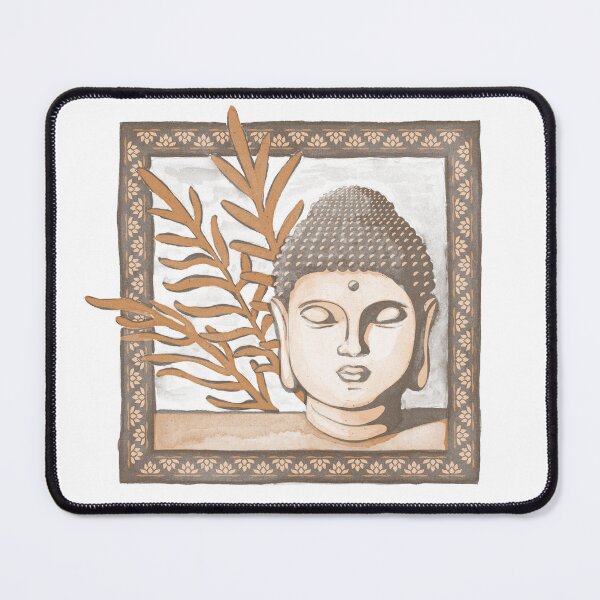 Item preview, Buddha Head Statue with Palm Fronds Watercolor - Earth, Melon, Rust designed and sold by Irene Estelle.