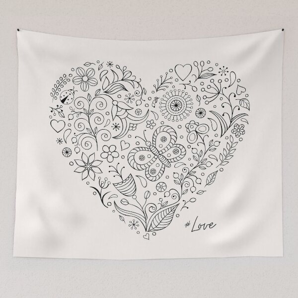 Item preview, Hand-Drawn Floral Heart Whimsical Flower & Butterfly Doodle designed and sold by rdxart.
