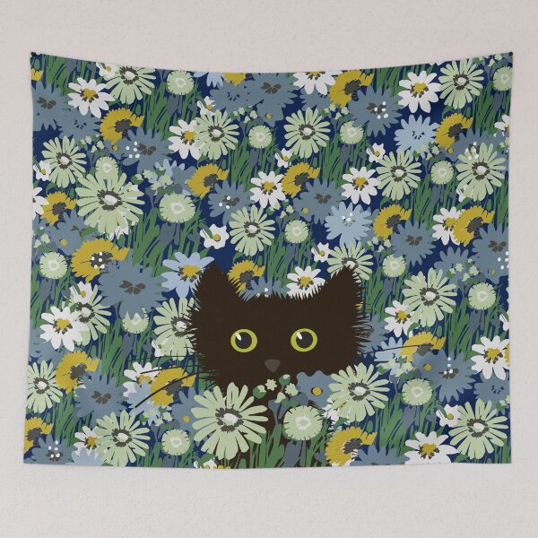 Item preview, A small cat peeks up from among the flowers in the meadow designed and sold by FlowerFolie.