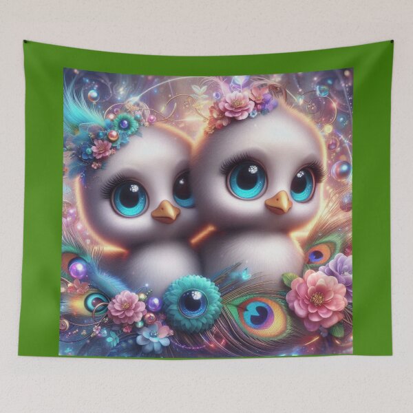 Artikelvorschau, Baby Peacock Duo – Brilliant Colorful Fantasy Label , entworfen und verkauft von PaintMeWorld.