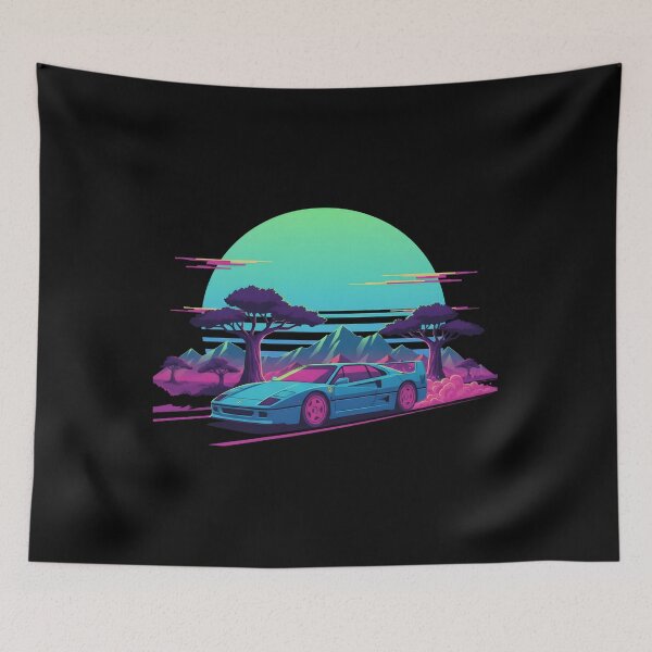 Item preview, Neon Retro Supercar Sunset – Vaporwave Synthwave Art designed and sold by YYoYY.