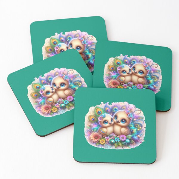 Artikelvorschau, Baby Peacock Duo – Brilliant Colorful Fantasy Label , entworfen und verkauft von PaintMeWorld.