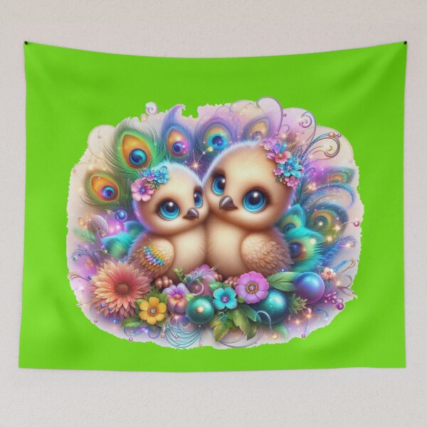 Artikelvorschau, Baby Peacock Duo – Brilliant Colorful Fantasy Label , entworfen und verkauft von PaintMeWorld.