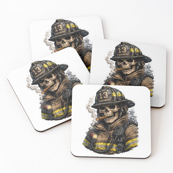 Item preview, Gritty Skeleton Firefighter with Cigar Sticker | Firefighter Skull Vinyl Decal | Firefighter Gift | Bunker Gear Skeleton designed and sold by BrinaandPops.