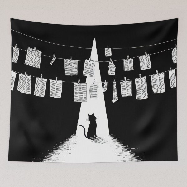 Item preview, Cat by hanging papers at night designed and sold by anytka.
