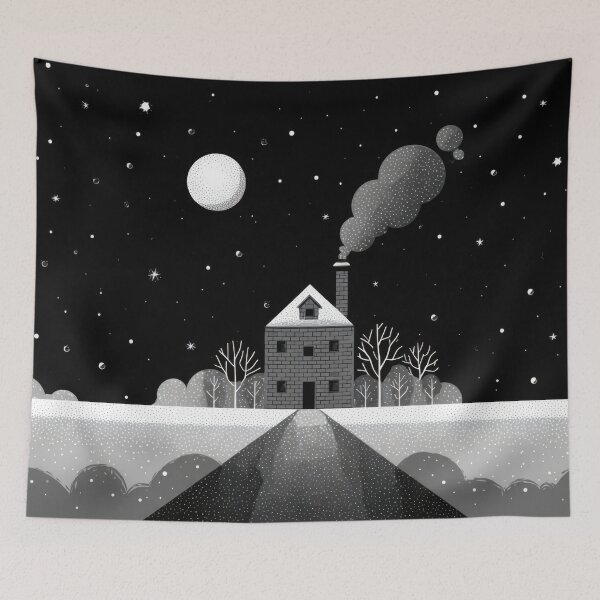 Item preview, House on a snowy night with stars designed and sold by anytka.