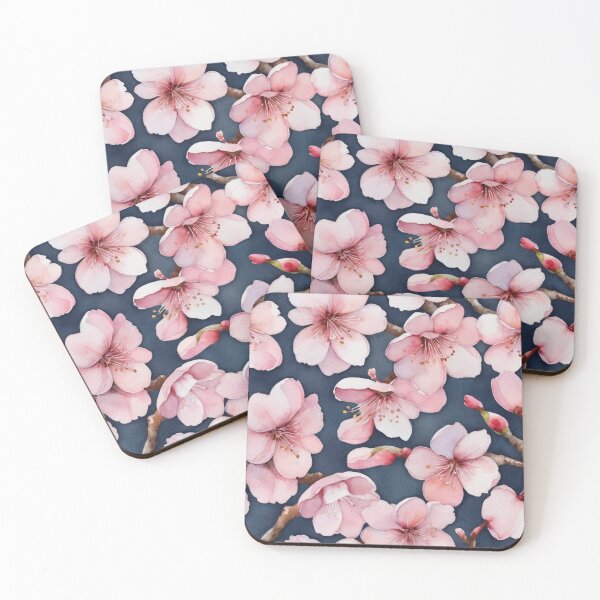 Item preview, Falling Sakura Cherry Blossom Watercolor Seamless Pattern – Navy Background designed and sold by sana designer.