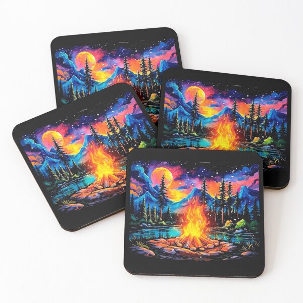 Item preview, Colorful Fantasy Camping Bonfire Scene Illustration designed and sold by GetGoodFit.