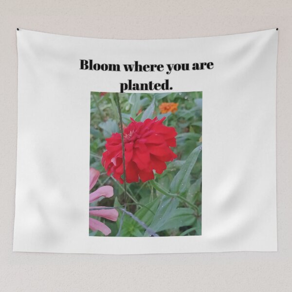 Item preview, "Bloom Where You Are Planted" - Red Flower Garden Quote T-Shirt, Inspirational Botanic Design designed and sold by BennDeLeon.