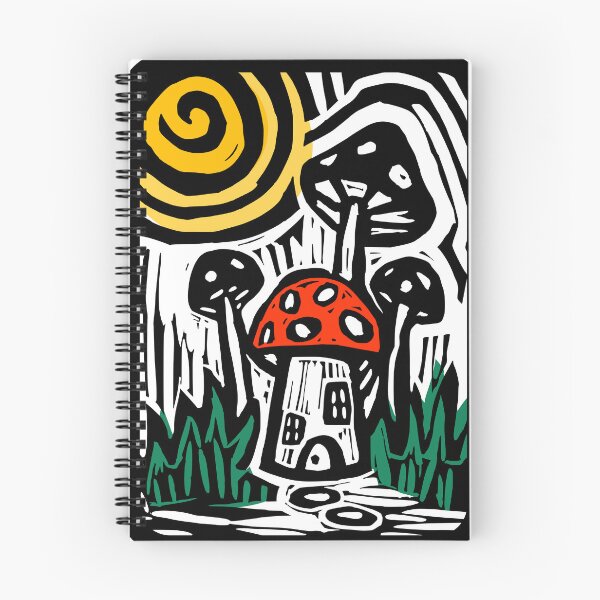 Item preview, toadstool fairy house mushroom forest linoprint designed and sold by petalecho.