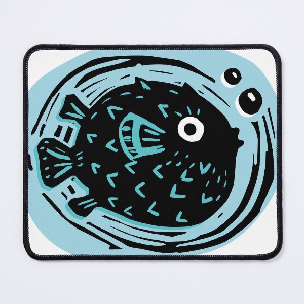 Item preview, Pufferfish deep sea dive cute ocean linoprint designed and sold by petalecho.
